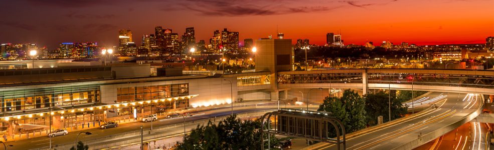 View of Boston Logan Airport at dusk