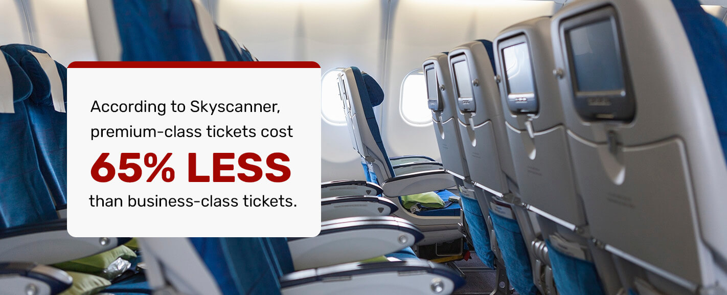 premium tickets costs 65% less than business class